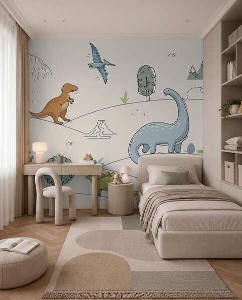 Fotótapéta Színes dinoszauruszok a dombokon, Gyerek fotótapéta, Gyerek fotótapéta dinoszauruszok, w00637 : Uwalls.hu