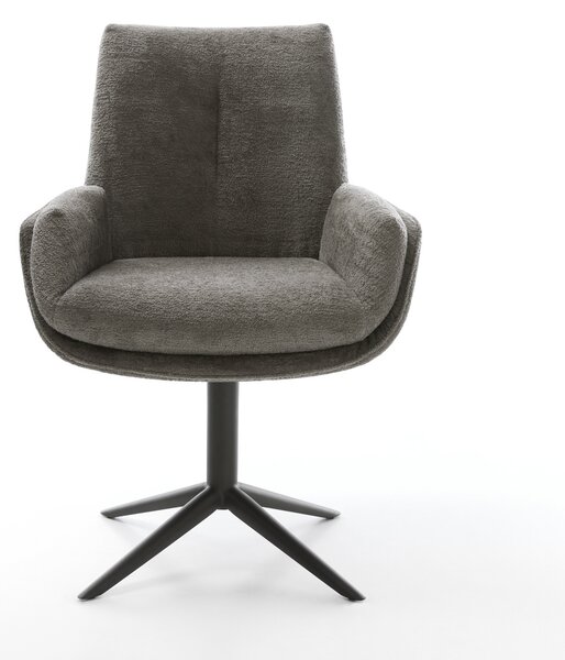 DELIFE Étkezőszék Clea-Flex bouclé puha sötét bézs kereszt láb fekete 360° forgatható billenő funkció