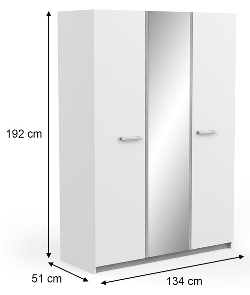 WATSON tükrös gardróbszekrény 134x192x51 – fehér