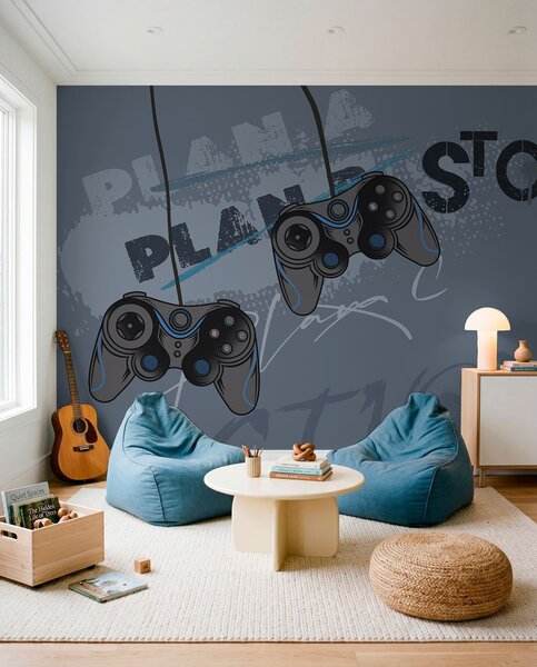 Fotótapéta Gyerek tapéta tinédzsereknek joystickkal és kék grafikus, Fotótapéta tini szoba, Fotótapéta tini szoba fiúk, w00829 : Uwalls.hu