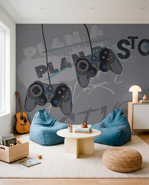 Fotótapéta Gyerek tapéta tinédzsereknek joystickkal és szürke, Fotótapéta tini szoba, Fotótapéta tini szoba fiúk, w00829v1 : Uwalls.hu