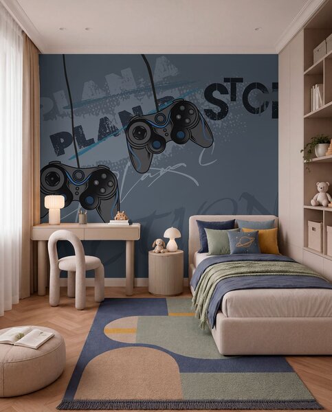 Fotótapéta Gyerek tapéta tinédzsereknek joystickkal és kék grafikus, Fotótapéta tini szoba, Fotótapéta tini szoba fiúk, w00829 : Uwalls.hu