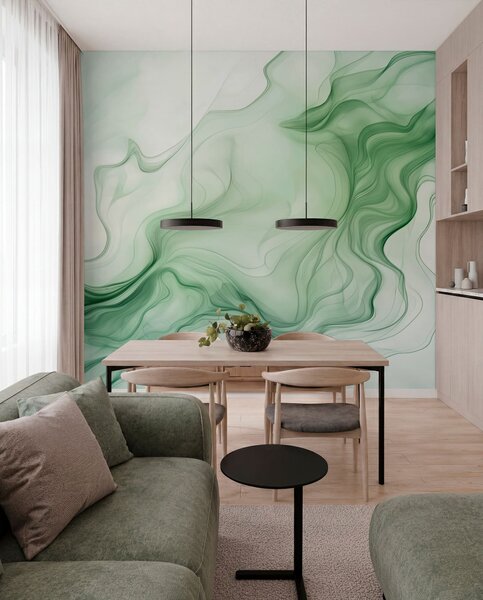 Fotótapéta Panorámás zöld absztrakt hullámok világos háttéren, 3d fotótapéta, Fotótapéta 3d geometriai alakzatok, w01185d1 : Uwalls.hu