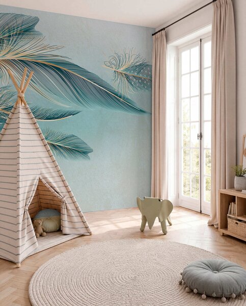 Fotótapéta Finom tollak a kék árnyalataiban, Toll fotótapéta, w01312 : Uwalls.hu