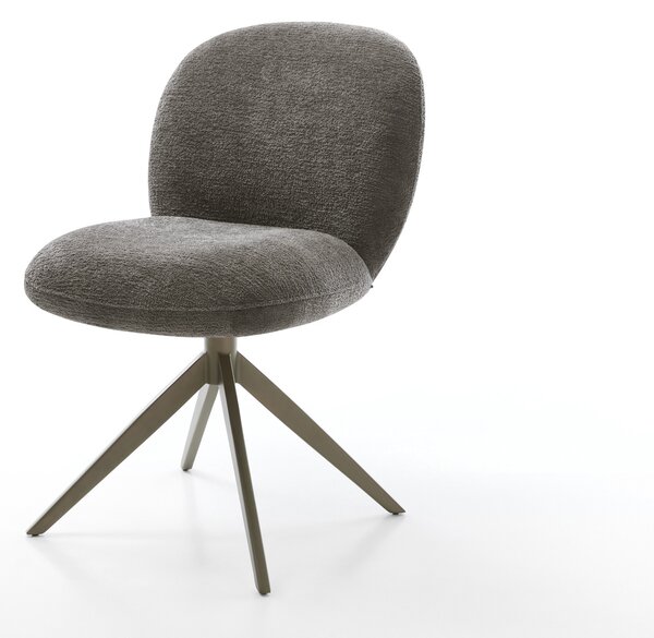 DELIFE Étkezőszék Nube-Flex bouclé puha sötét bézs kereszt láb széles titán színű 360° forgatható billenő zsákrugós matrac