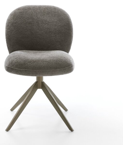 DELIFE Étkezőszék Nube-Flex bouclé puha sötét bézs kereszt láb széles titán színű 360° forgatható billenő zsákrugós matrac