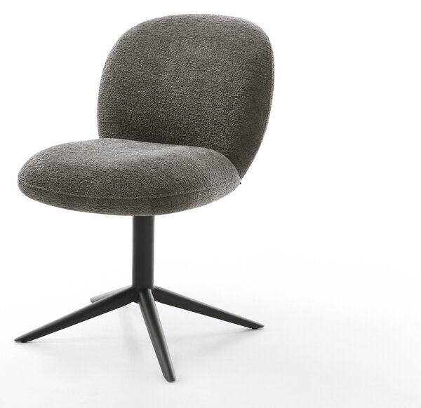 DELIFE Étkezőszék Nube-Flex bouclé puha sötét bézs kereszt láb fekete 360° forgatható billenő zsákrugó