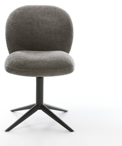 DELIFE Étkezőszék Nube-Flex bouclé puha sötét bézs kereszt láb fekete 360° forgatható billenő zsákrugó