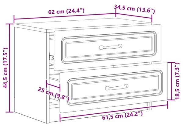 Éjjeliszekrény Füstös Tölgy 62 x 34,5 x 44,5 cm Szerelt Fa