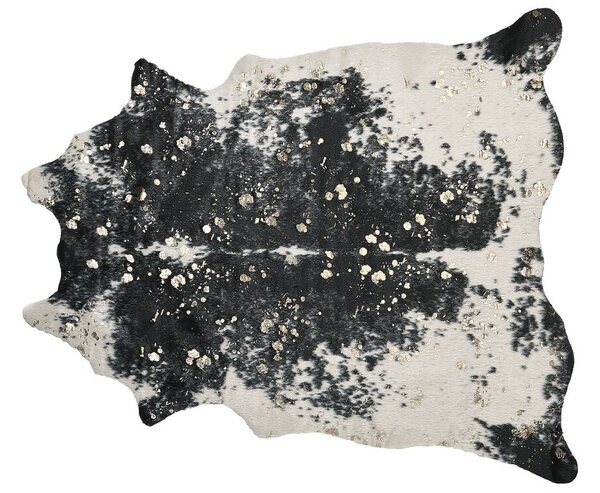 Fekete-Fehér Mű Marhabőr Szőnyeg Arany Foltokkal 150 x 200 cm BOGONG