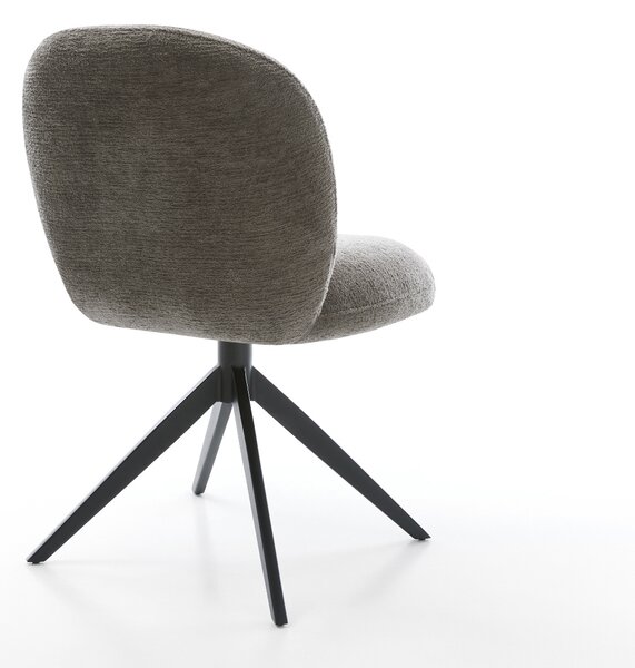 DELIFE Étkezőszék Nube-Flex bouclé puha sötét bézs kereszt láb széles fekete 360° forgatható billenő zsákrugós matrac