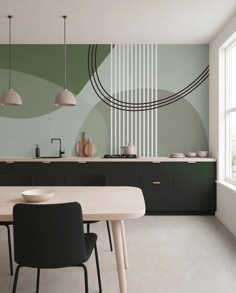 Fotótapéta Geometriai absztrakciós vonal és kör minimalizmus modern stílusú zöld szín, Fotótapéta absztrakt, w08173v1 : Uwalls.hu