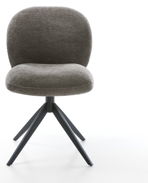 DELIFE Étkezőszék Nube-Flex bouclé puha sötét bézs kereszt láb széles fekete 360° forgatható billenő zsákrugós matrac