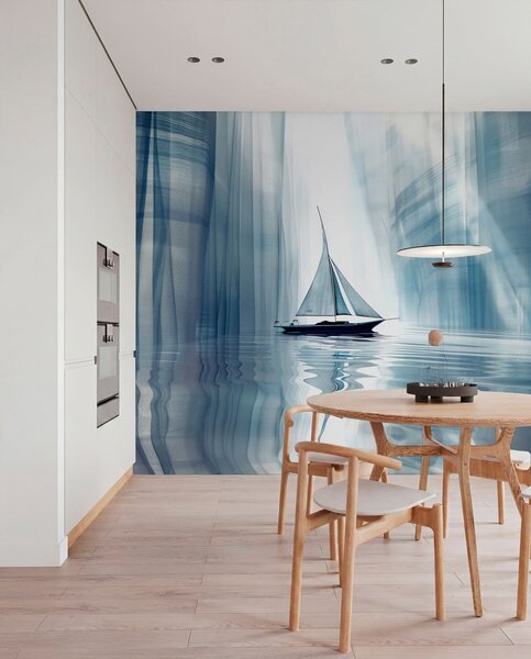 Fotótapéta Hajó a vízen futurista stílusban kék színekkel, Tenger és óceán fotótapéta, w01338 : Uwalls.hu