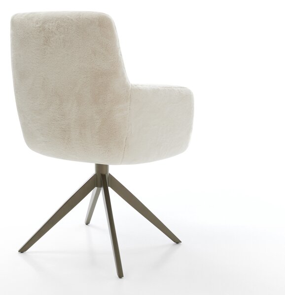 DELIFE Étkezőszék Heira-Flex karfás plüss krémfehér kereszt láb széles titánszínű hatás 360° forgatható billenő zsákrugós
