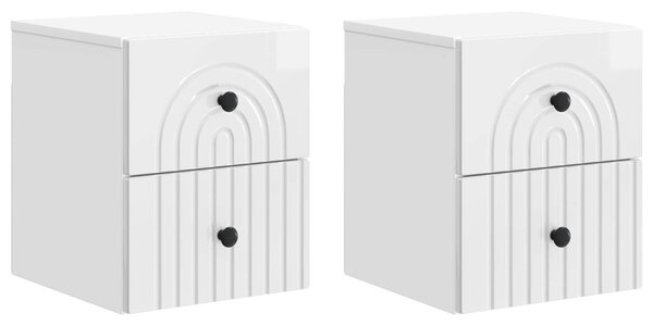 Fali éjjeli szekrény 2 pcs Magasfényű Fehér 33 x 34,5 x 40 cm