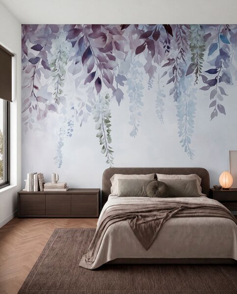 Fotótapéta Wisteria virág dísz, virágos, akvarell, kék és lila színben, Fotótapéta virágok és növények, w01545v1 : Uwalls.hu
