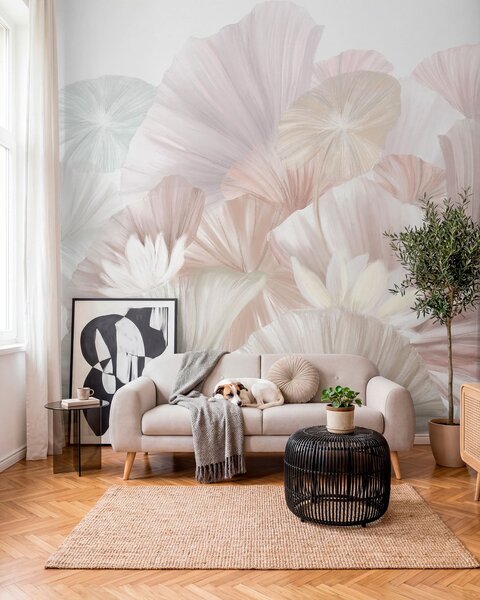 Fotótapéta Finom rózsaszín lótuszlevelek fehér virágokkal, puha, tollas, 3d fotótapéta, Fotótapéta 3d virágok, w08265v1 : Uwalls.hu