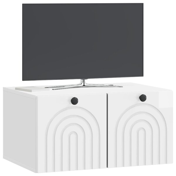 Fali TV szekrény Magasfényű Fehér 59,5 x 41 x 30 cm Szerelt Fa