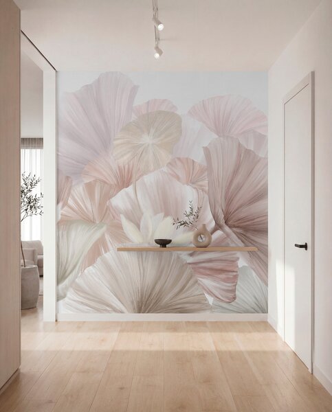Fotótapéta Finom rózsaszín lótuszlevelek fehér virágokkal, puha, tollas, 3d fotótapéta, Fotótapéta 3d virágok, w08265v1 : Uwalls.hu