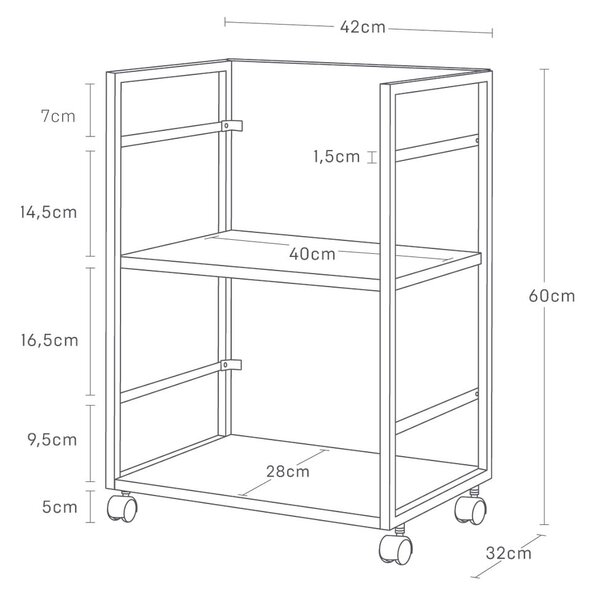 Fehér fém gurulós polcos állvány 42x60 cm Tower – YAMAZAKI