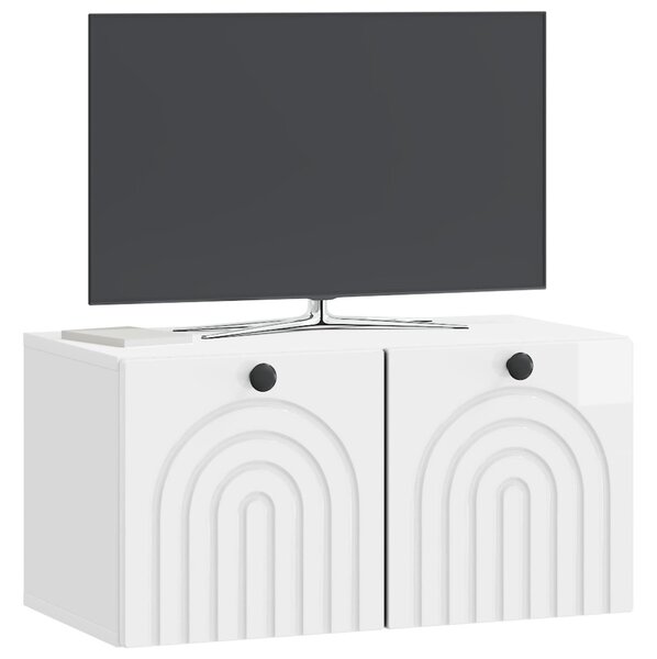 Fali TV szekrény Magasfényű Fehér 59,5 x 31 x 30 cm Szerelt Fa