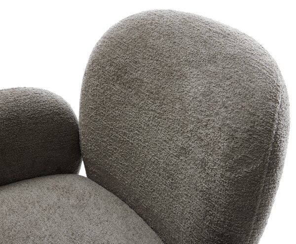 DELIFE Étkezőszék Nube-Flex karfás bouclé puha sötét bézs fehér kereszt láb 360° forgatható billenő zsákrugós matrac