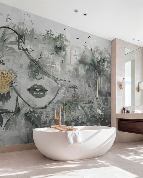 Fotótapéta Grunge esőerdő és lány arc sziluettje, Fotótapéta modern, w01916 : Uwalls.hu