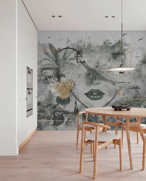 Fotótapéta Grunge esőerdő és lány arc sziluettje, Fotótapéta modern, w01916 : Uwalls.hu