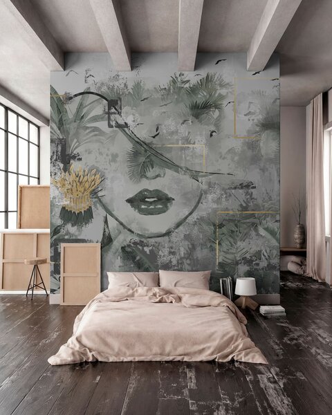 Fotótapéta Grunge esőerdő és egy lány arcának sziluettje, Természet fotótapéta, w01916d1 : Uwalls.hu