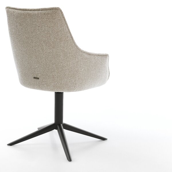 DELIFE Étkezőszék Alja-Flex karfás szövetszövet puha bézs kereszt láb fekete 360° forgatható billenő zsákrugós matrac