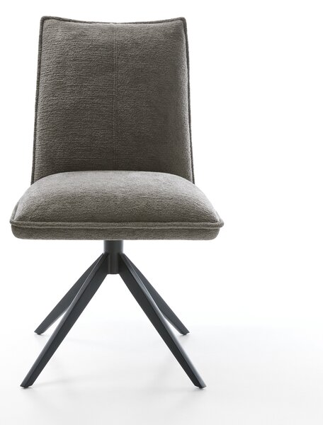 DELIFE Étkezőszék Lelio-Flex bouclé puha sötét bézs kereszt láb széles fekete 360° forgatható billenő funkció zsákrugó