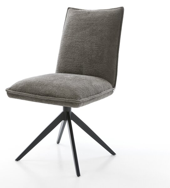 DELIFE Étkezőszék Lelio-Flex bouclé puha sötét bézs kereszt láb széles fekete 360° forgatható billenő funkció zsákrugó