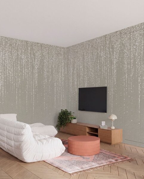 Fotótapéta Függőleges, elegáns, pöttyös füzérnyomat bézs színű, texturált háttéren,, 3d fotótapéta, 3d levelek fotótapéta, w08470 : Uwalls.hu