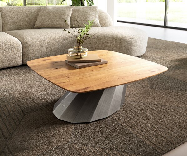 DELIFE Dohányzóasztal Edge hajóformájú 90x90 cm tölgy természetes svájci él Parabi metál ezüst