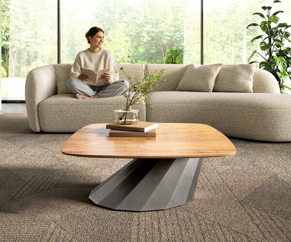 DELIFE Dohányzóasztal Edge hajóformájú 90x90 cm tölgy természetes svájci él Parabi metál ezüst
