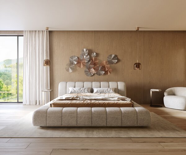 DELIFE Kárpitozott ágy Cutio 180x200 cm szövött szövet puha bézs