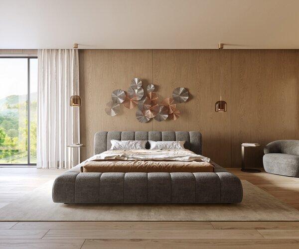 DELIFE Kárpitozott ágy Cutio 180x200 cm bouclé puha sötét bézs