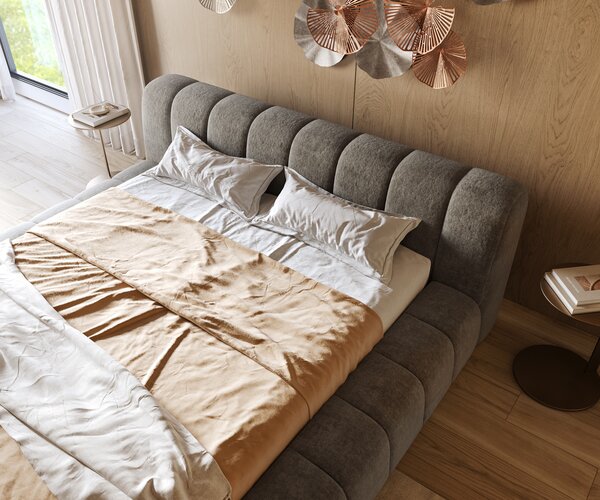DELIFE Kárpitozott ágy Cutio 180x200 cm bouclé puha sötét bézs