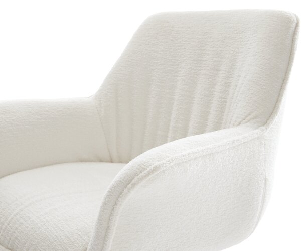 DELIFE Étkezőszék Keila-Flex karfás bouclé puha bézs kereszt láb széles rozsdamentes acél 360° forgatható billenő