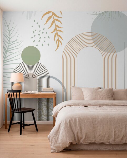 Fotótapéta Absztrakt nyomat geometriai formákkal, ívekkel és, Természet fotótapéta, Fotótapéta természet pálmalevelek, w08835 : Uwalls.hu
