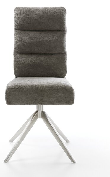 DELIFE Étkezőszék Pela-Flex bouclé puha sötét bézs kereszt láb széles rozsdamentes acél 360° forgatható billenő zsákrugós matrac