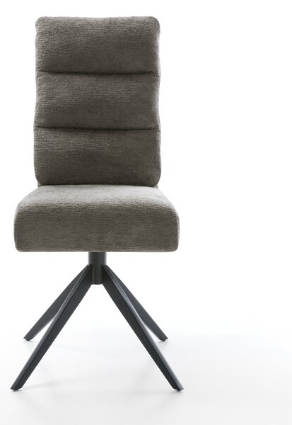 DELIFE Étkezőszék Pela-Flex bouclé puha sötét bézs kereszt láb széles fekete 360° forgatható billenő zsákrugós matrac