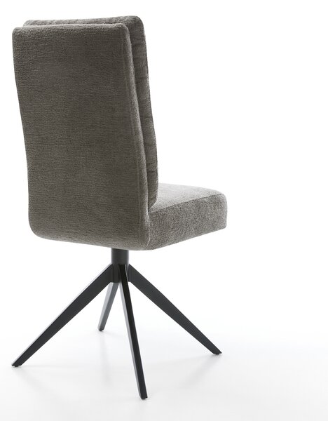 DELIFE Étkezőszék Pela-Flex bouclé puha sötét bézs kereszt láb széles fekete 360° forgatható billenő zsákrugós matrac