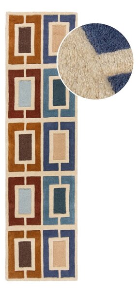 Kék-narancssárga kézi szövésű gyapjú futószőnyeg 60x230 cm Retro Blocks – Flair Rugs