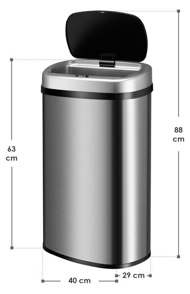 Juskys Érintésmentes szögletes szemetes 60l - ezüst