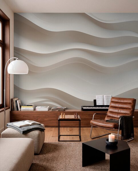 Fotótapéta 3D fehér és szürke hullámok, Art-deco stílusú fotótapéta, w08939 : Uwalls.hu