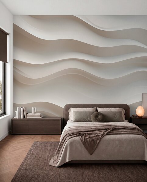 Fotótapéta 3D fehér és szürke hullámok, Art-deco stílusú fotótapéta, w08939 : Uwalls.hu