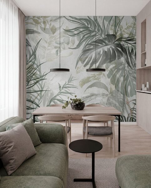 Fotótapéta Monstera és pálmalevelek a zöld és szürke árnyalataiban, botanikai, trópusi lombozat,, Természet fotótapéta, w09011 : Uwalls.hu