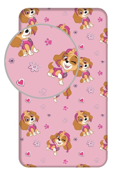 Rózsaszín gumis egyszemélyes pamut gyerek lepedő 90x200 cm Paw Patrol – Jerry Fabrics